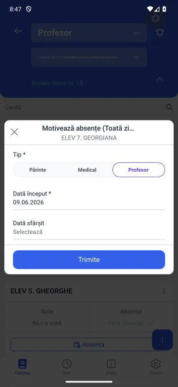 Motivarea absențelor din aplicație