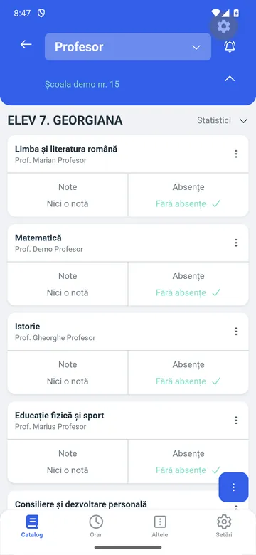 Situația școlară a unui elev